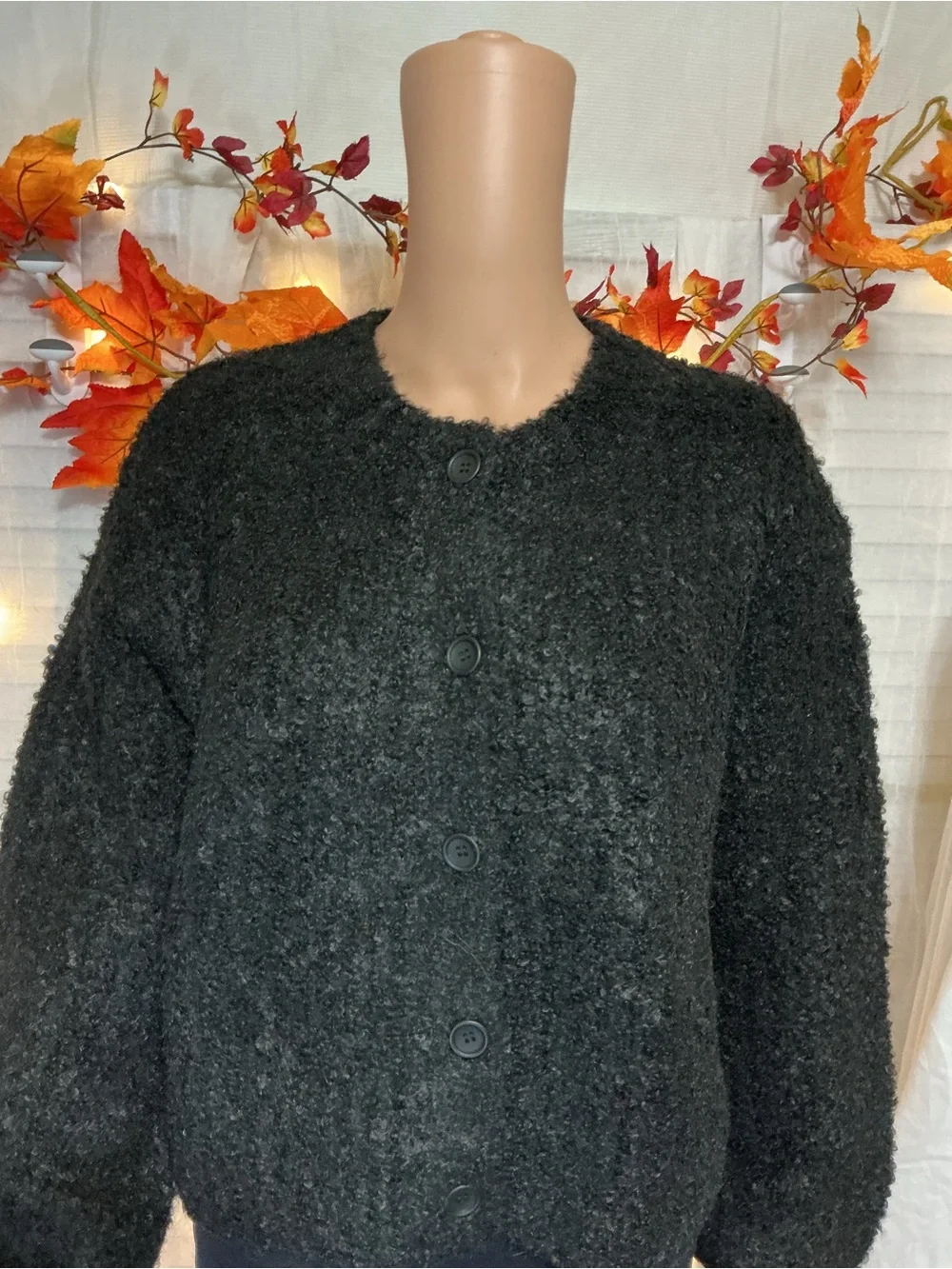 Zenana Teddy Bouclé Button Jacket - black
